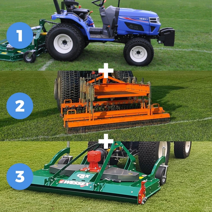 Perfect Pitch Combo: Iseki TM3267, Sisis Quadraplay and Wessex Roller Mower