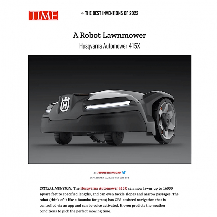 Husqvarna Automower® 415X Time Magazine Special Mention - Best Inventions of 2022